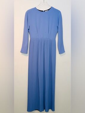 Dries Van Noten Blue Periwinkle Long-Sleeve Pleated Maxi Dress